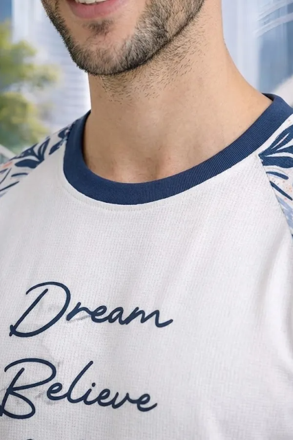 Premium Floral Sleeve Printed T-Shirt for Men | Dream Believe Achieve Casual Half Sleeve Tee