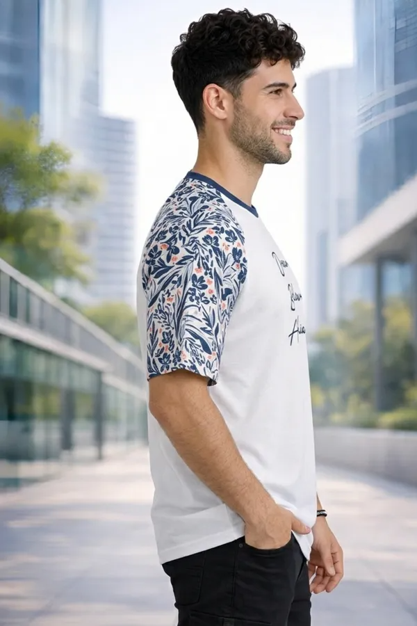Premium Floral Sleeve Printed T-Shirt for Men | Dream Believe Achieve Casual Half Sleeve Tee